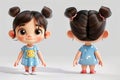 illustration of Cute cartoon little baby girl front and back on white background Royalty Free Stock Photo