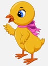 Cute cartoon little chicken with pink bow isolated on a white background Royalty Free Stock Photo