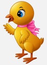 Cute cartoon little chicken with pink bow isolated on a white background Royalty Free Stock Photo