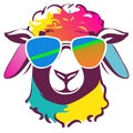 Illustration of a cute cartoon llama wearing sunglasses with rainbow colors generative AI