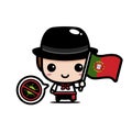 cute boy cartoon character holding flag of portugal against virus
