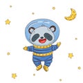 Illustration with cute cartoon panda astronaut in space