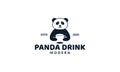 Illustration cute cartoon panda hold drink logo icon vector