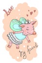 Illustration of a cute cartoon piggy