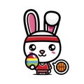 Cute cartoon rabbit character becomes a basketball player holding an easter egg Royalty Free Stock Photo