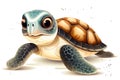 Illustration of a cute cartoon turtle on a white background for design. Generative AI Royalty Free Stock Photo