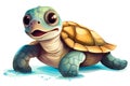 Illustration of a cute cartoon turtle on a white background for design. Generative AI Royalty Free Stock Photo