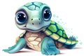 Illustration of a cute cartoon turtle on a white background for design. Generative AI Royalty Free Stock Photo