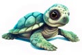 Illustration of a cute cartoon turtle on a white background for design. Generative AI Royalty Free Stock Photo