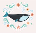 Illustration of cute cartoon whale