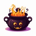 illustration of cute cartoon illustration witchs couldron flat , Generative ai Royalty Free Stock Photo