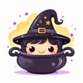 illustration of cute cartoon illustration witchs couldron flat , Generative ai Royalty Free Stock Photo