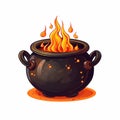 illustration of cute cartoon illustration witchs couldron flat , Generative ai Royalty Free Stock Photo