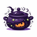illustration of cute cartoon illustration witchs couldron flat , Generative ai Royalty Free Stock Photo