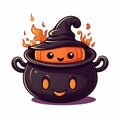 illustration of cute cartoon illustration witchs couldron flat , Generative ai Royalty Free Stock Photo