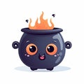 illustration of cute cartoon illustration witchs couldron flat , Generative ai Royalty Free Stock Photo