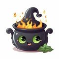illustration of cute cartoon illustration witchs couldron flat , Generative ai Royalty Free Stock Photo