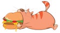 Illustration of a Cute Cat and a Big Hamburger Royalty Free Stock Photo