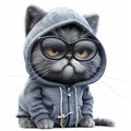 Illustration of Cute cat in hoodie and glasses