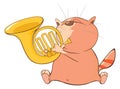 Illustration of a Cute Cat Trumpeter. Cartoon Character