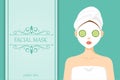 Illustration cute character facial mask cucumber. Treatments. beauty perfect