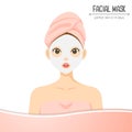 Illustration cute character facial mask isolated on white background with pink label. Treatments. beauty perfect