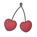 Illustration of cute cherries in the form of hearts for Valentine\'s day.