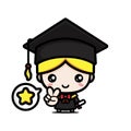 A cute and clever boy cartoon character becomes a scholar wearing a scholar costume Royalty Free Stock Photo