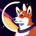 Illustration of a cute corgi dog on the moon background. Generative AI