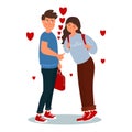 Illustration of a cute couple. Happy young couple. Valentines day.Vector illustration on white background in cartoon style