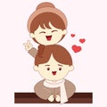 Illustration of cute Couple of Lovers cartoon character with cute photo pose on Valentine\'s day Royalty Free Stock Photo