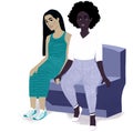 IIllustration cute couple sitting together, diverse family, women, love and diversity