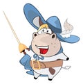 Illustration of a Cute Cow. King's Musketeer. Cartoon Character Royalty Free Stock Photo