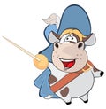 Illustration of a Cute Cow. King's Musketeer. Cartoon Character Royalty Free Stock Photo