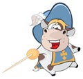 Illustration of a Cute Cow. King's Musketeer. Cartoon Character Royalty Free Stock Photo