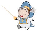 Illustration of a Cute Cow. King's Musketeer. Cartoon Character Royalty Free Stock Photo