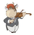 Illustration of a Cute Cow Violinist. Cartoon Character