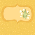 Illustration of a cute crocuses, frame for text with dotted yellow background. Vintage speech bubble stock illustration