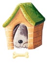Illustration of cute dog in the doghouse