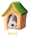 Illustration of cute dog in the doghouse Royalty Free Stock Photo