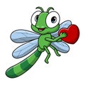 Cute dragonfly cartoon holding heart