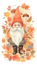 Illustration of cute fall autumn gnome, generative AI.