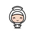 A cute female doctor cartoon character wearing a Muslim costume with a veil