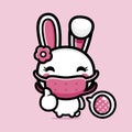 Cute bunny girl cartoon character wearing a mask on easter day