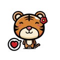 Cute tiger animal cartoon character with flower on her head Royalty Free Stock Photo