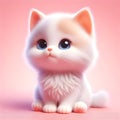 illustration of cute fluffy white kitten, pink background 3D Royalty Free Stock Photo