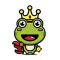 The cute frog animal cartoon character becomes the frog king wearing a crown Royalty Free Stock Photo