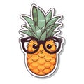 Illustration of cute funny cartoon pineapple in glasses. Sticker icon isolated on white background. Summer tropical fruit vitamins