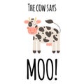 illustration. Cute funny farm animal for kids. Nursery print cartoon cow. Black, white and pink Royalty Free Stock Photo