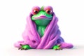 illustration of a cute funny frog in a pink robe isolated on a white background. Generative AI.